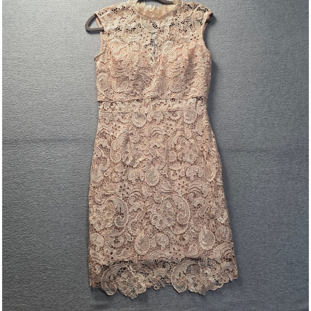 Soieblu Lace Sheath Dress Womens L Blush Floral Crochet Cocktail Wedding Guest